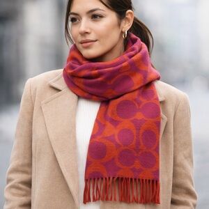 Coach Winter Scarf Signature Twill Fringe Two Tone Logo Cashmere Wool Blend flaw